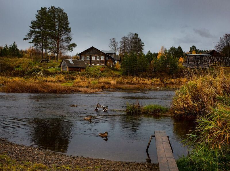 река, мост, хмельники, деревня, осень Деревня Хмельники фото превью