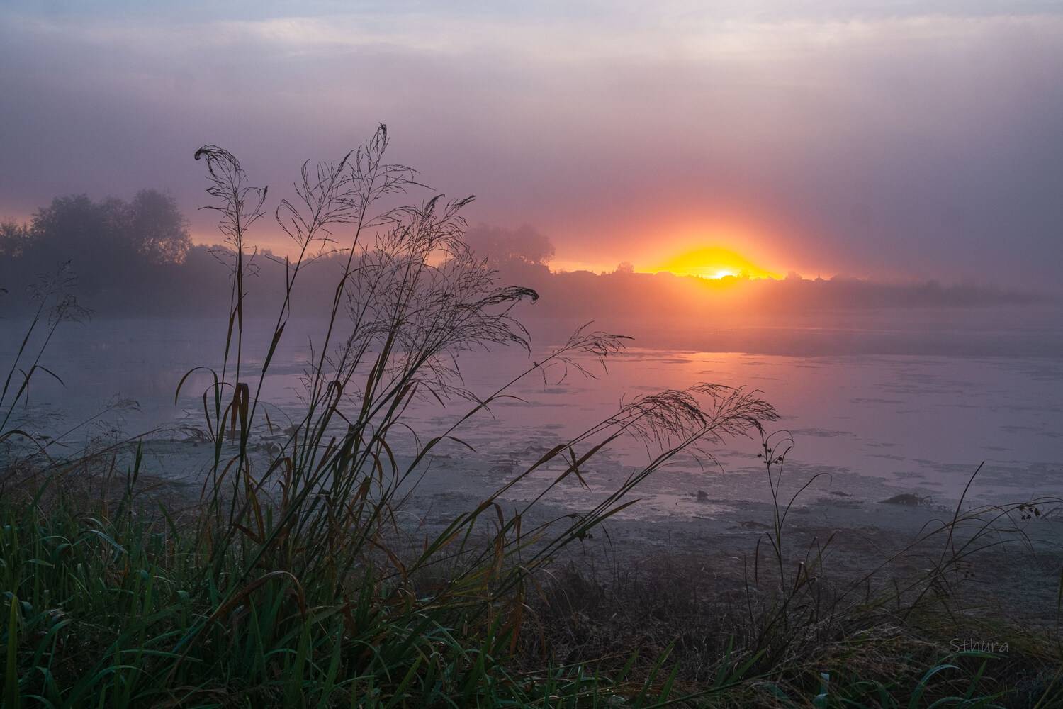 осень озеро туман рассвет природа пейзаж, Александр Строков