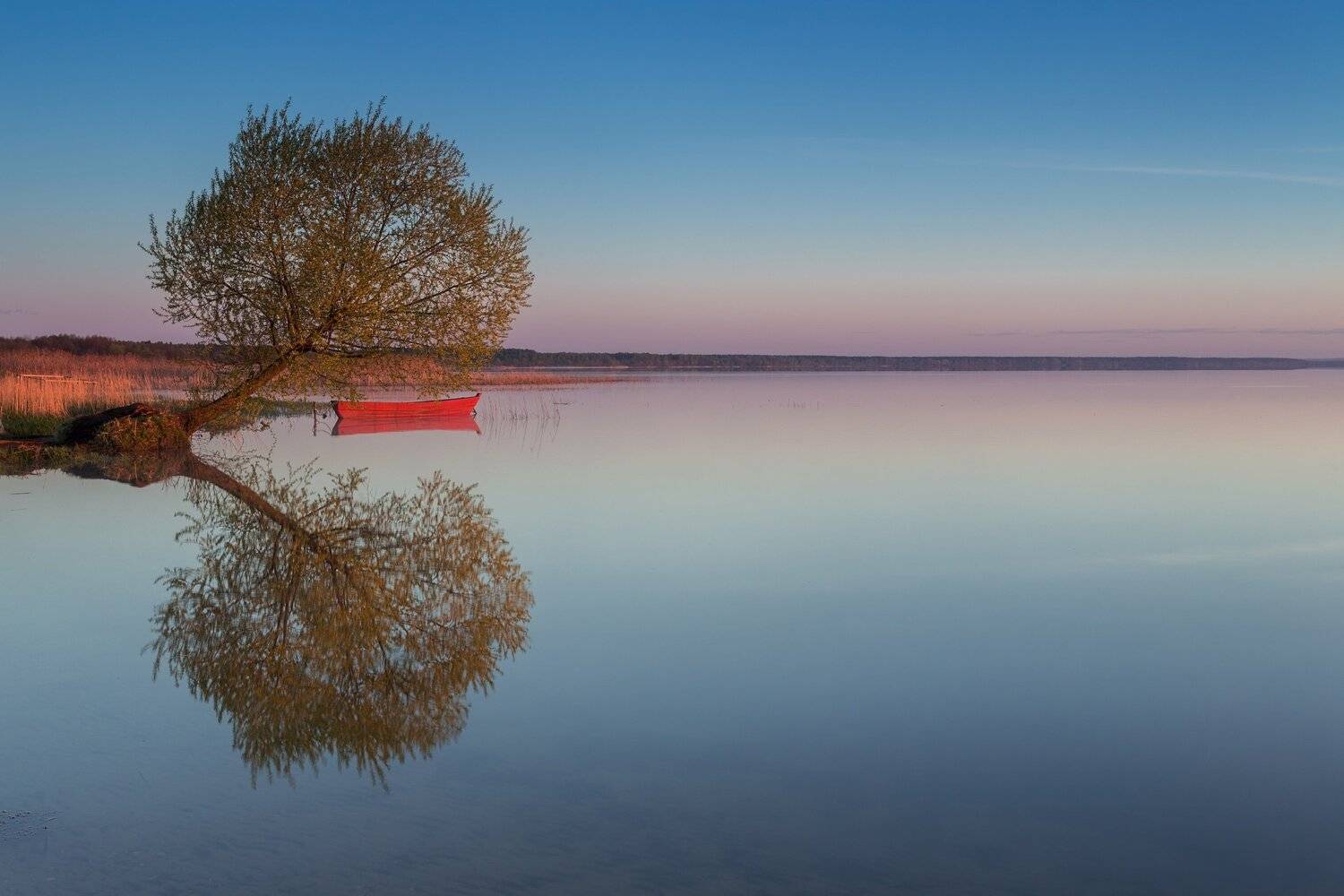 озеро, лодка, вода, рассвет, утро, Павел Попов