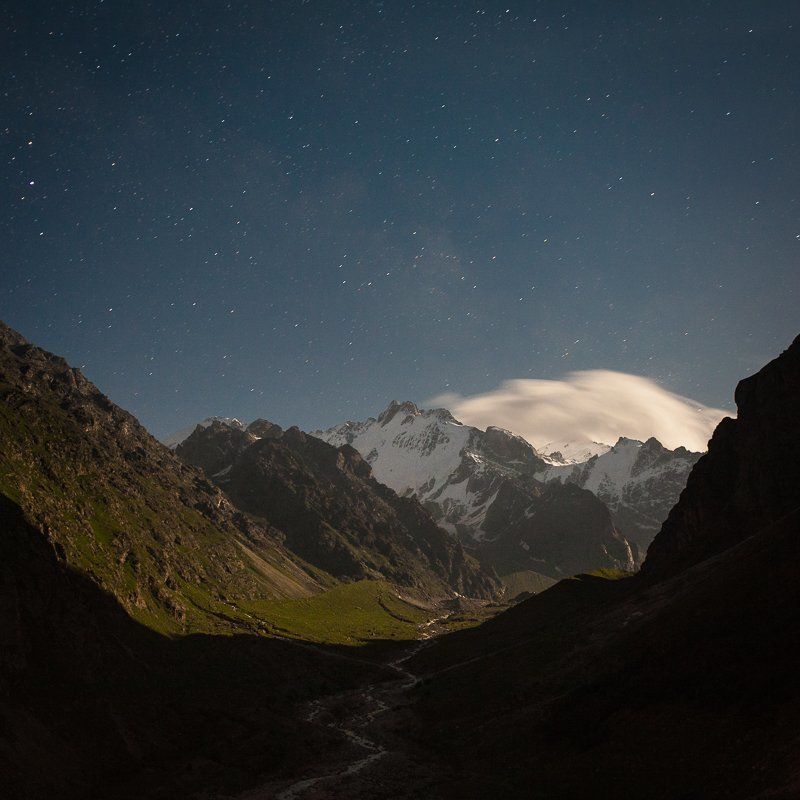 горы, природа, ночь, звезды, кавказ, Безенги Звездная ночь фото превью