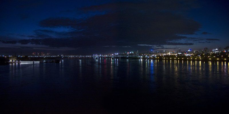 Город, Городской пейзаж, Огни, Отражение Ночной Новосибирск фото превью