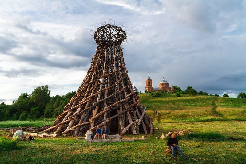 маяк, небо, никола-ленивец, облака, пейзаж, река, трава, угра Маяк река Угра фото превью