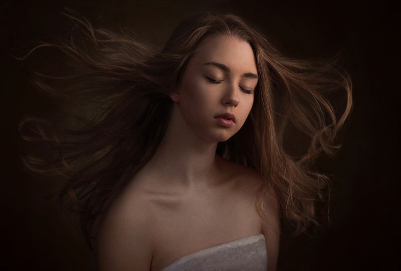 Ветер, Девушка, Ключицы, Свет, Студия, Тень Ася фото превью