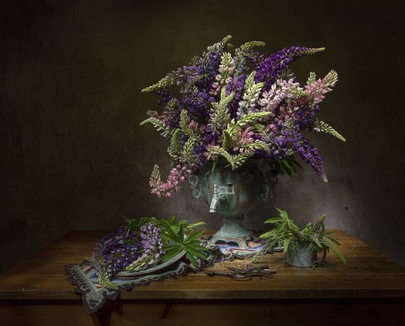 натюрморт, самовар, люпины Причесончик) фото превью