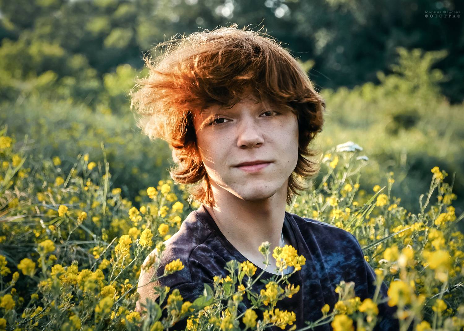 портрет, лето, желтые цветы, природа, солнце, Фадеева Марина