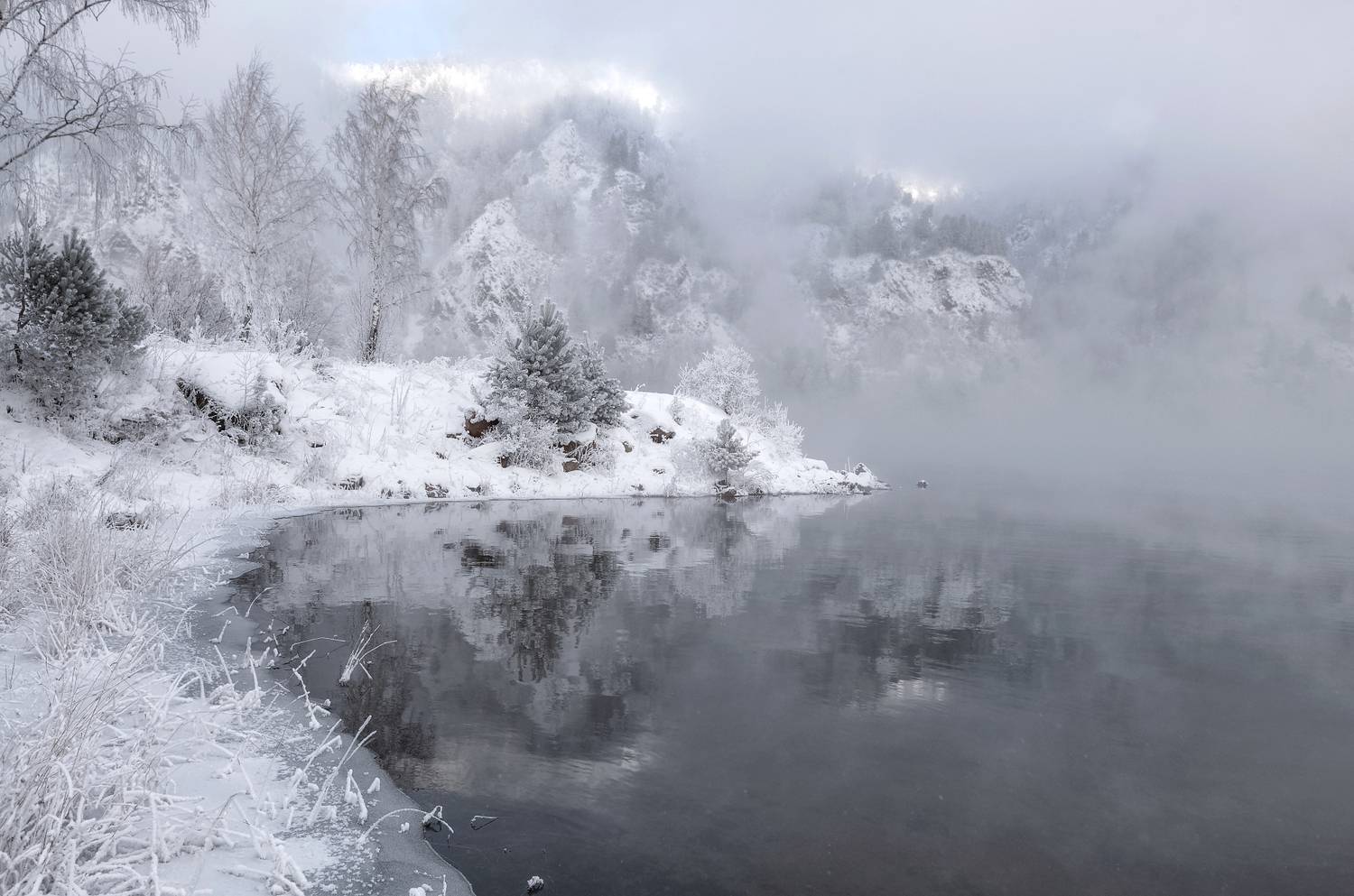 сибирь, зима, мороз, иней, туман, отражение, Марина Фомина