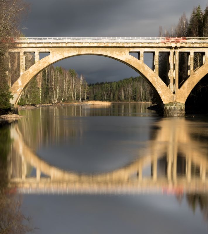 карелия, мост, отражение, осенний пейзаж, длинная выдержка \\\