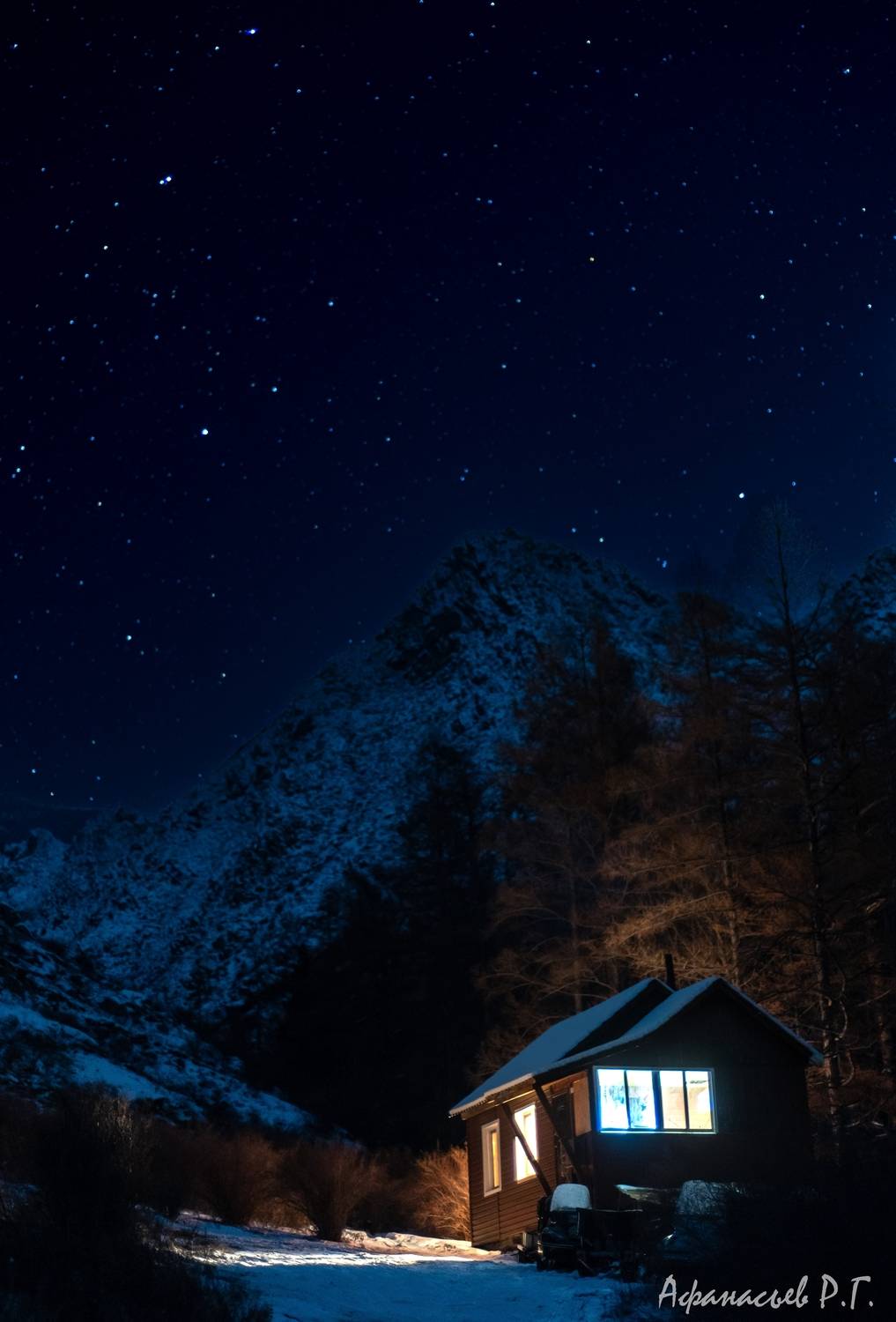 зима, горы, ночь, звезды, снег, красноярский край, Afanasev Roman