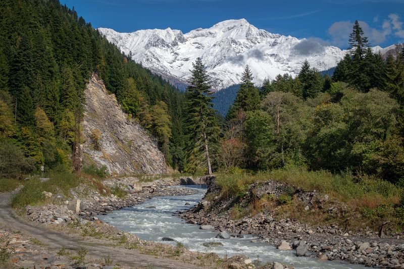 racha, rioni, river, tsagardor, mountain, autumn, mountains, trees, forest, clouds, sky, nature, landscape, scenery, travel, outdoors, georgia, sakartvelo, chizh Rioni In The Upper Reaches фото превью