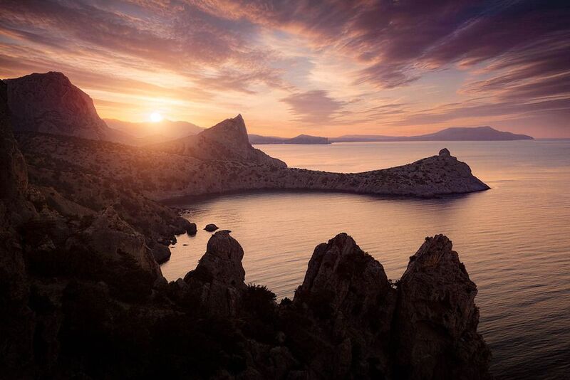 крым, новый свет, восход, горы, деревья, судак, меганом, море  фото превью