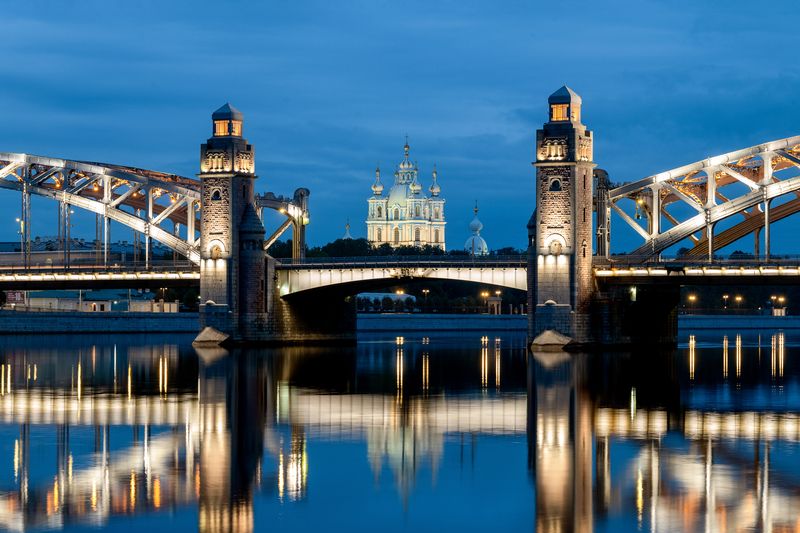 смольный собор, большеохтинский мост, петербург Смольный собор и Большехтинский мост фото превью