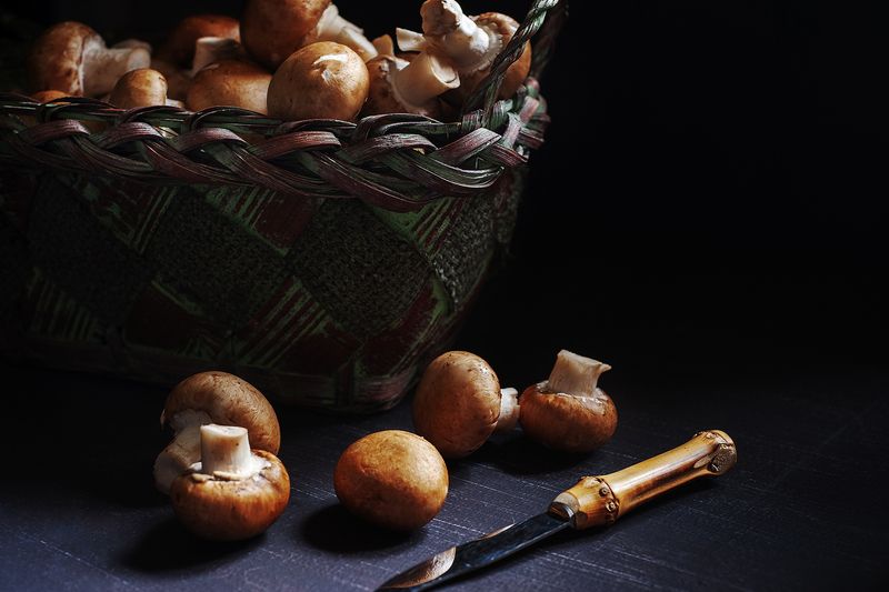 грибы, корзина, нож, натюрморт Натюрморт фото превью