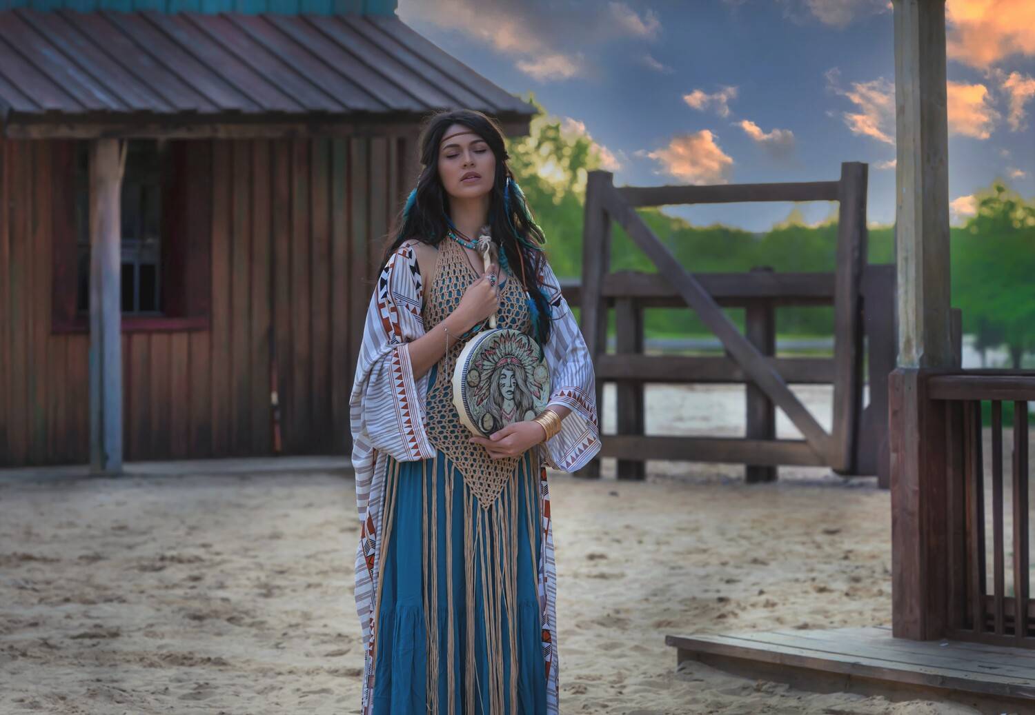 красивая девушка, лето, ранчо, вестерн, бохо, вечер, заход солнца, Герцен Наталья