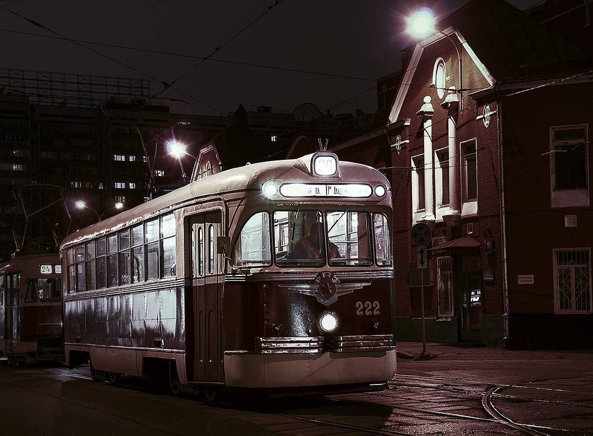 рвз-6, трамвай, ночь, депо им. апакова, рельсы, фонари., Соломатин Борис