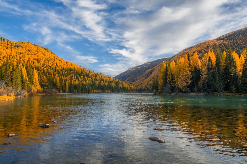россия, горный алтай, река, осень, ранний вечер, вечером у реки У реки фото превью
