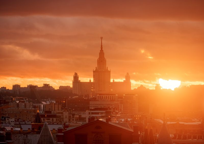 москва, мгу, закат, городской пейзаж, moscow Закат декабря. МГУ фото превью