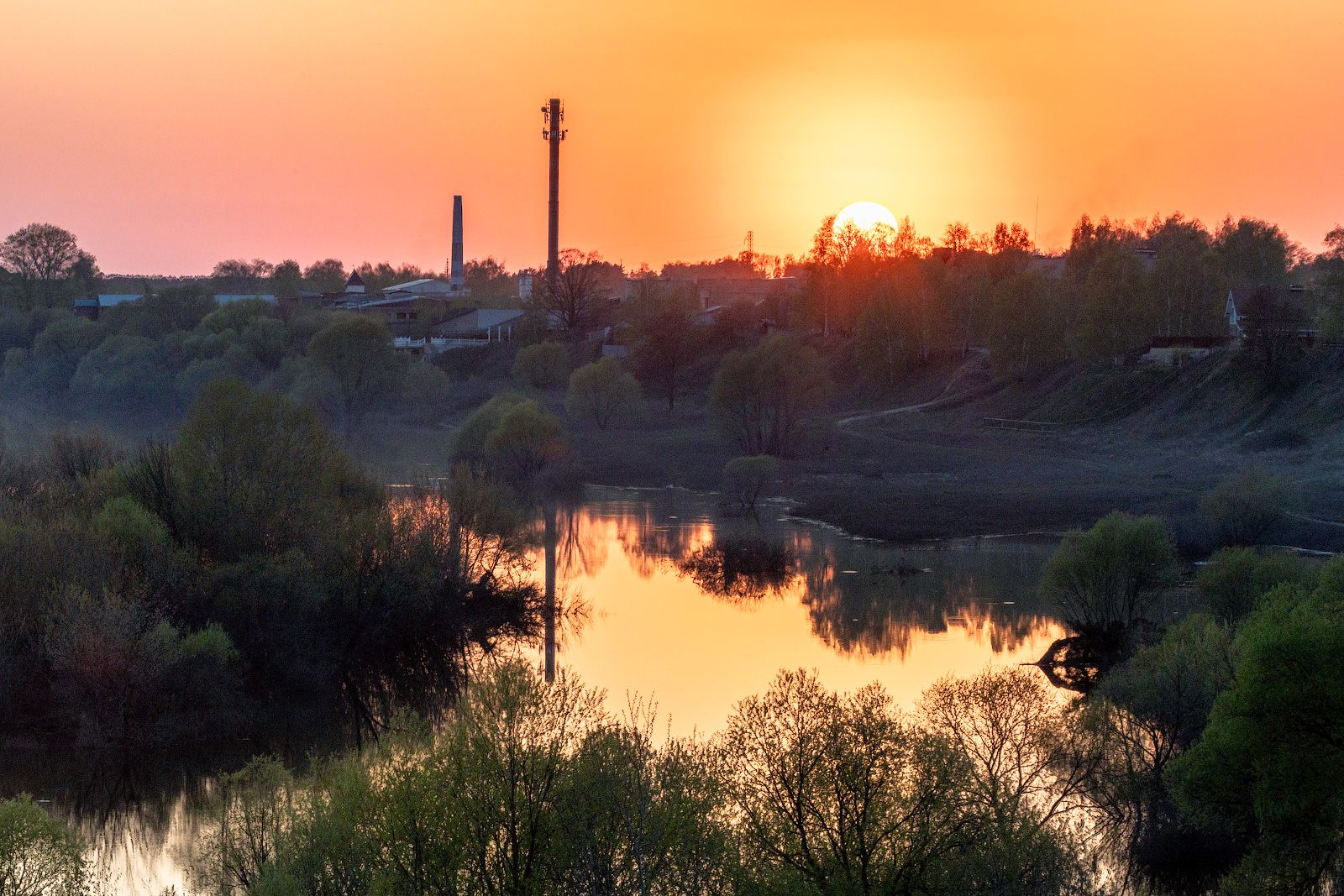 oka sunset landscape spring A spring sunset фото превью
