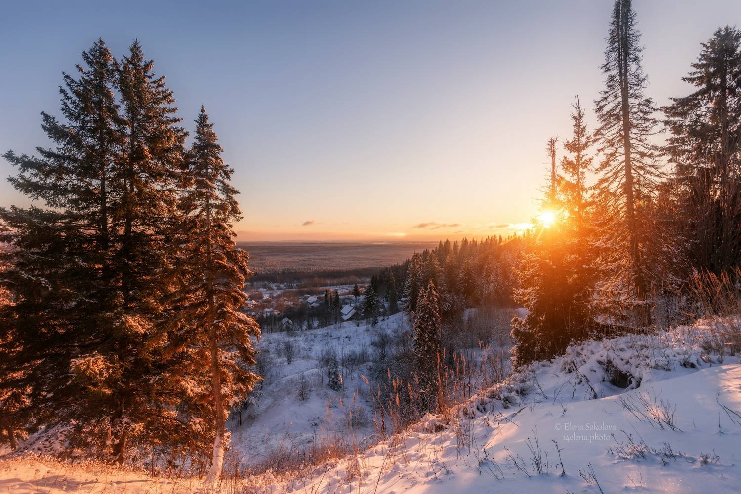 закат, зима, лес, гора, Елена Соколова