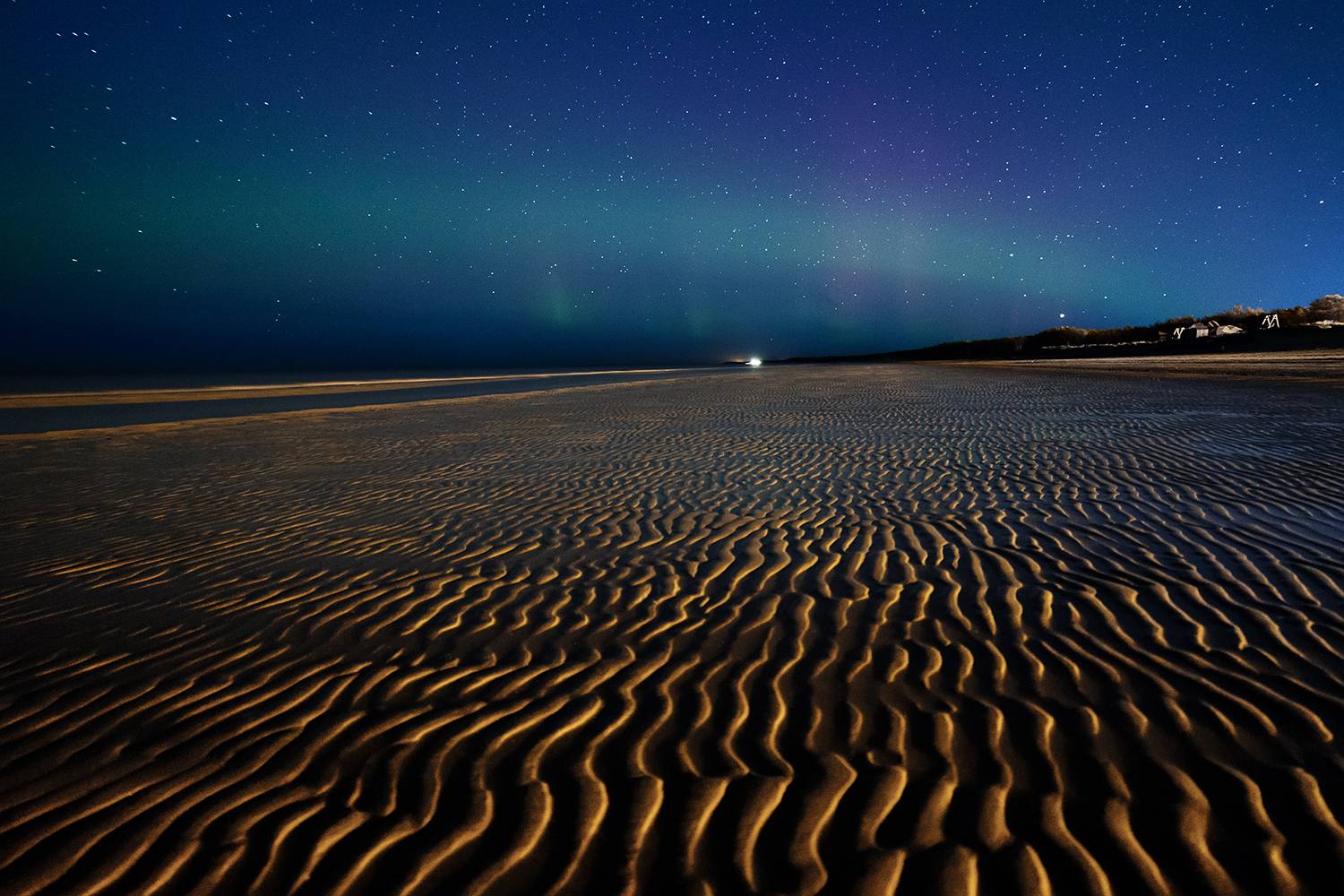 море, ночь, северное сияние, Медведникова Мария