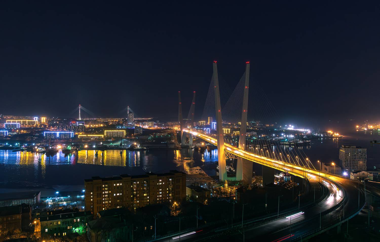 дальний восток, владивосток, мост, bridge, golden bridge, nightcity, ночной город, Zakharov Armen