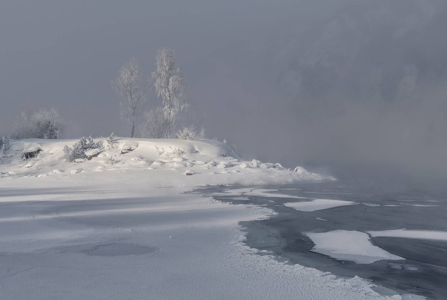зима, мороз, иней, изморозь, енисей, сибирь, река парит, Марина Фомина