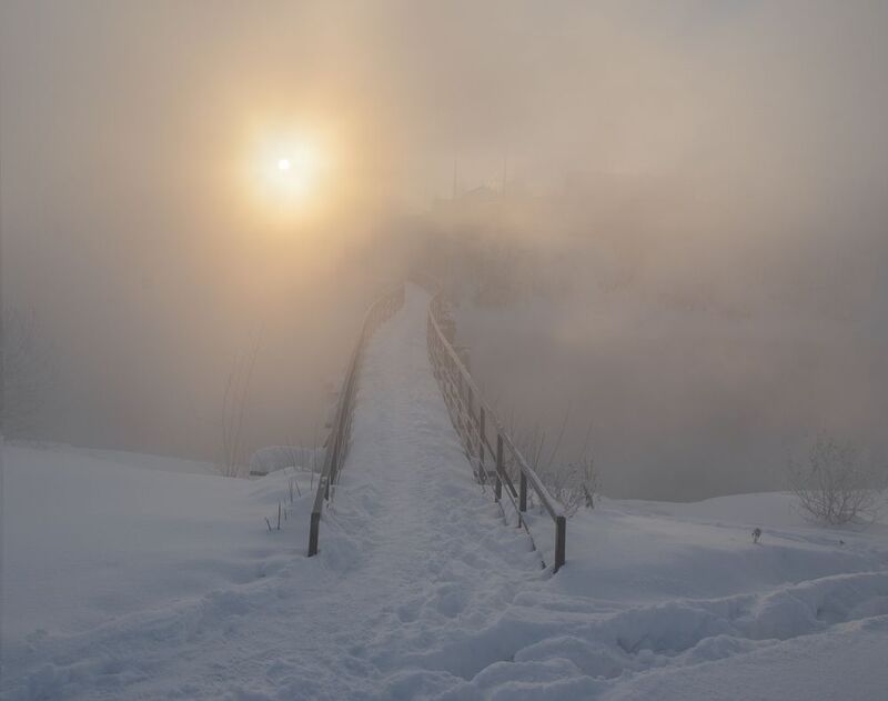 Повисло солнце в густом тумане фото превью