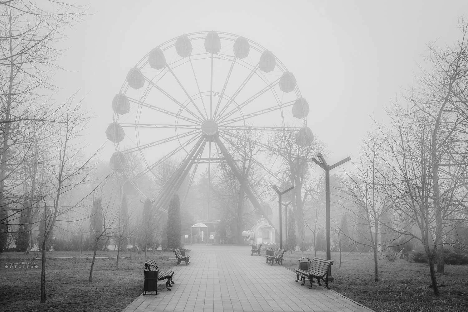 туман, город, колесо обозрения, парк, Фадеева Марина