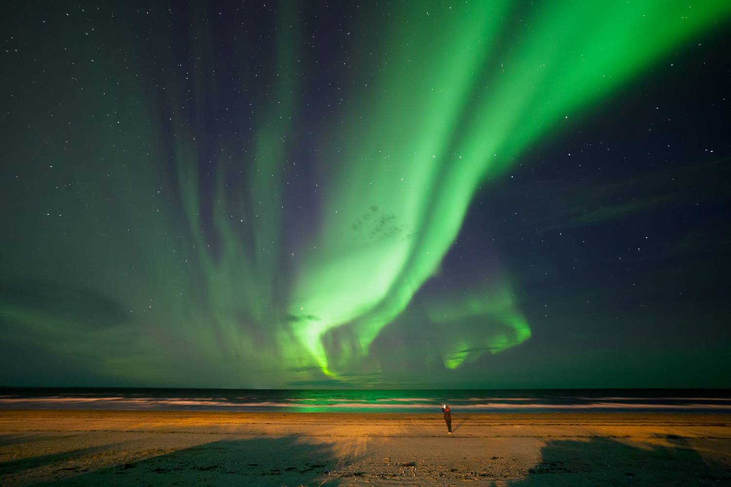 море, северное сияние, ночь, Медведникова Мария