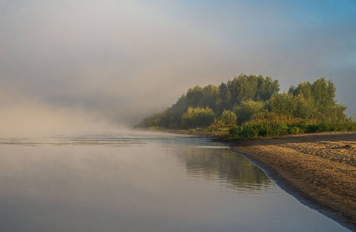 осень утро река туман природа пейзаж, Александр Строков
