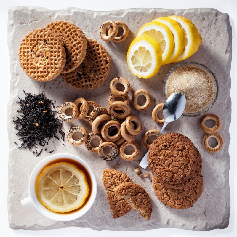 чай, выпечка, печенье, лимон, завтрак, пища, натюрморт Утро хорошего дня фото превью