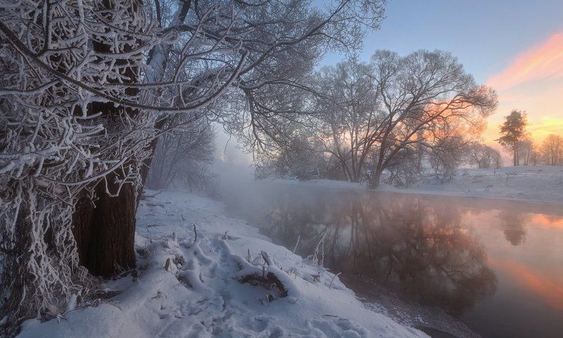зимний рассвет на речке фото превью