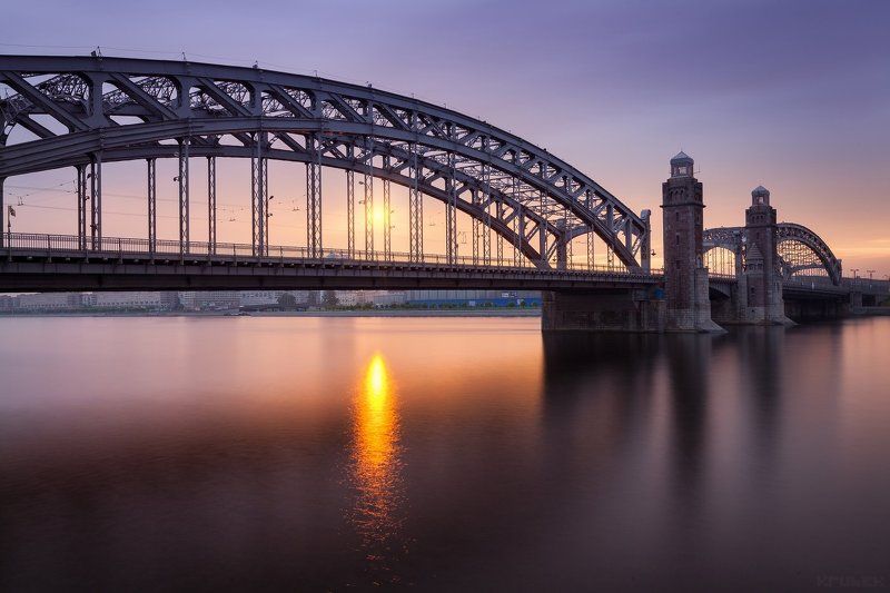 большеохтинский, мост, нева, рассвет, санкт-петербург Мост Петра Великого фото превью