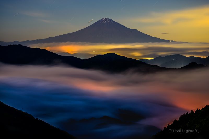 fuji,mountain,japan,cloud,night,light,beautiful Colorful ngiht view фото превью