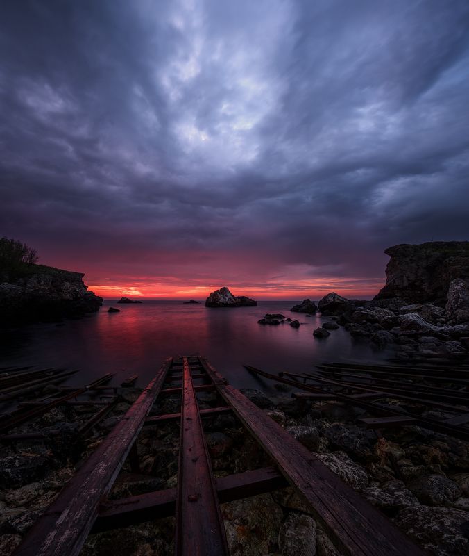 bay, rails, sunrise, sea, tulenovo, bulgaria В заливе Тюленово фото превью