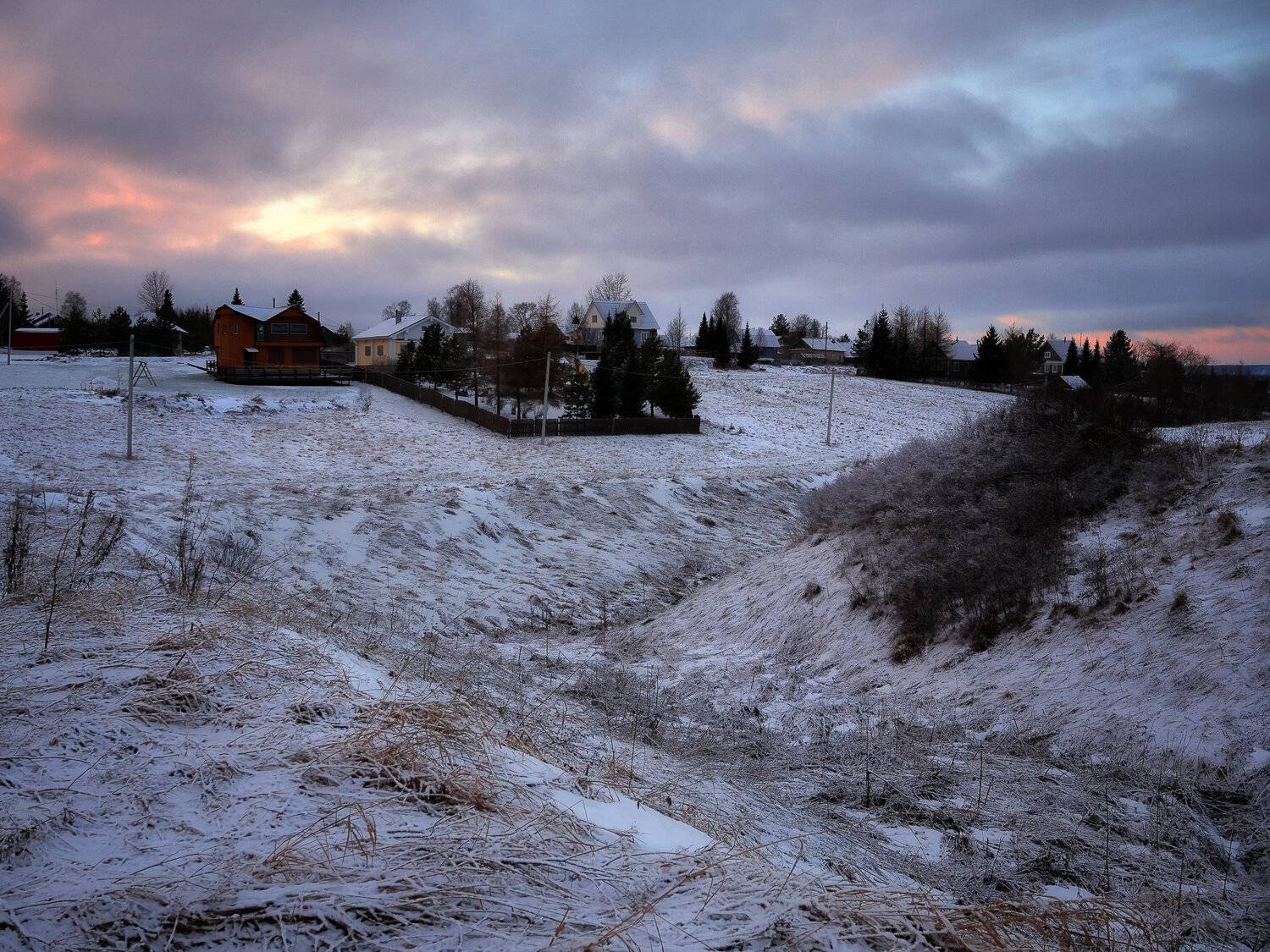 деревня, закат, зима, сельский, пейзаж, Александр Титов