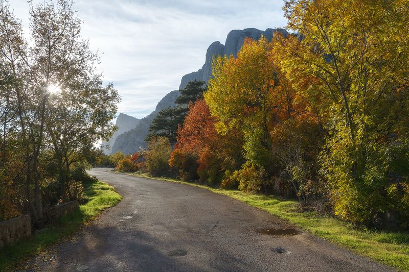 крым, горы, осень. Старое Севастопольское шоссе. Дорога осени. фото превью