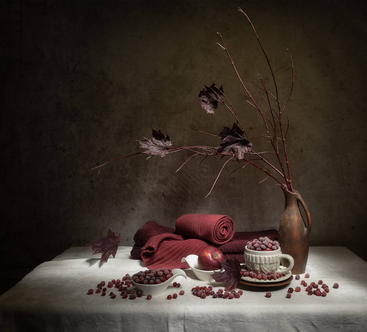натюрморт, клюква, листочки, ветки, Татьяна Феденкова
