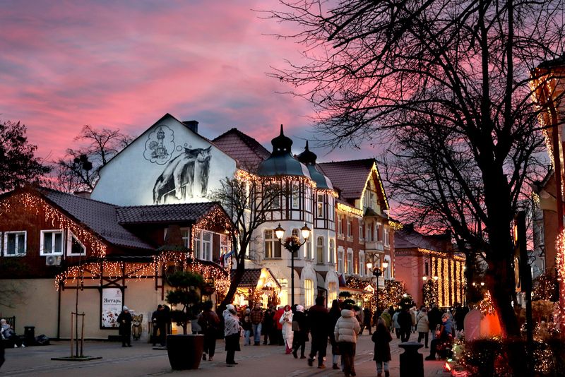 город, вечер, улица небо, закат Вечерний Зеленоградск фото превью