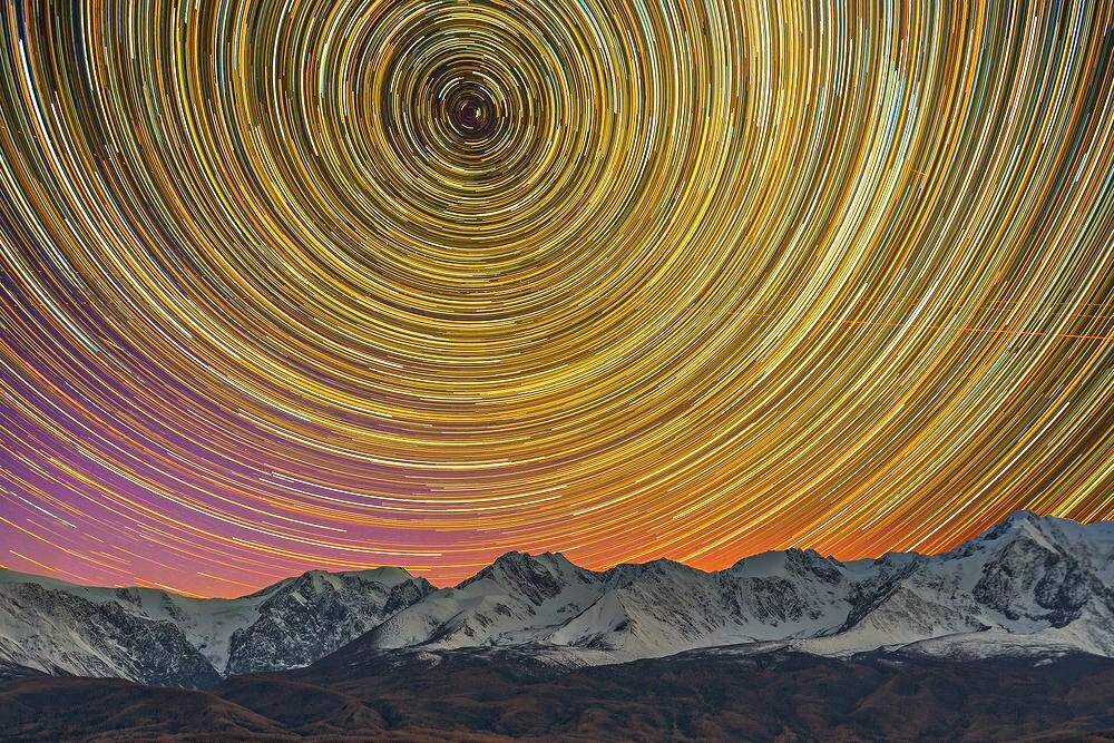 алтай, звезды, горы, движение звезд, ночь, Евгений Шестаев