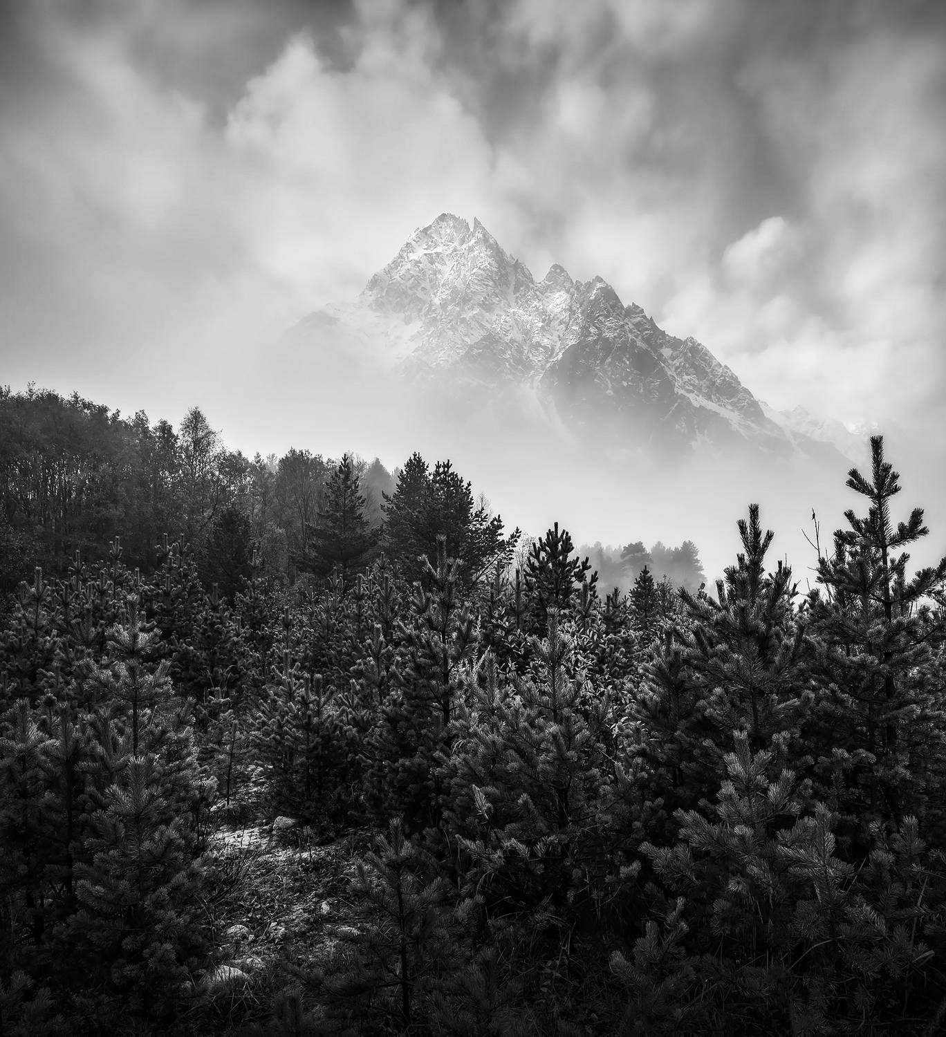 кавказ, горы, кабардино-балкария, кбр, чегем, чегемское ущелье, туман, облака, тихтенген, черно-белое, Zakharov Armen