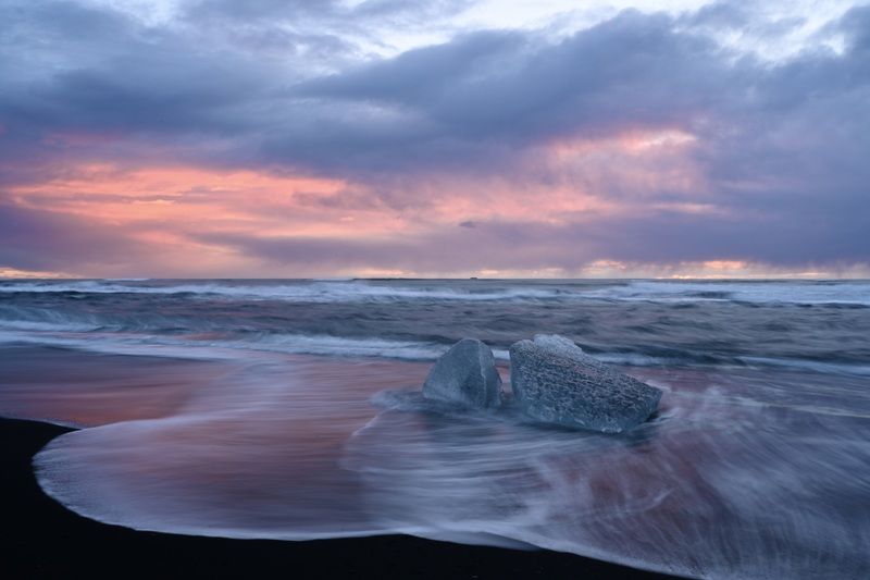Landscapes, Iceland, Diamond Beach, Colorful, Sunrise, Mood,  Розовая волна фото превью