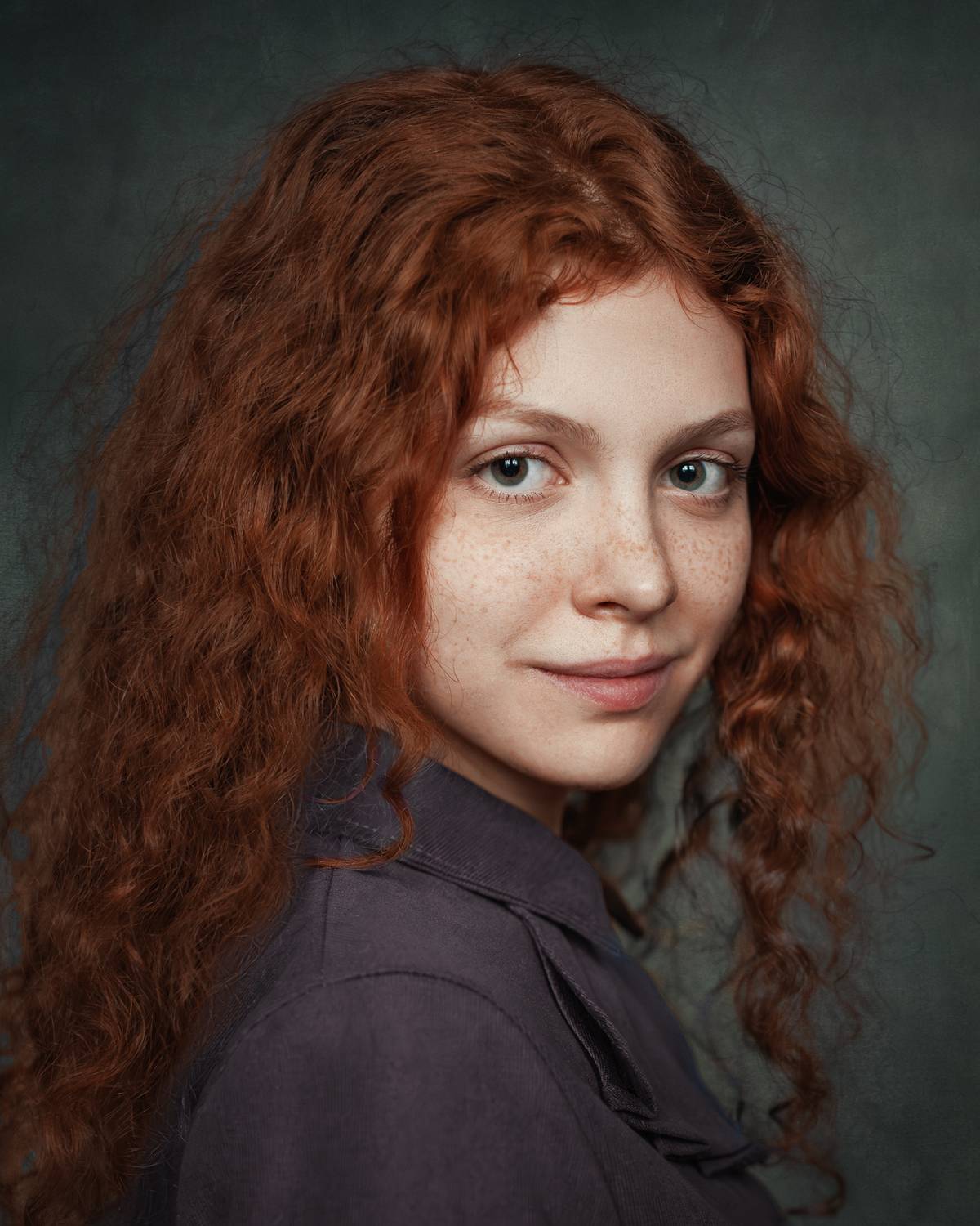 рыжая, лицо, портрет, цвет, печать, студия, лукавая, девушка, кудрявая, веснушки, Ведмеденко Оксана