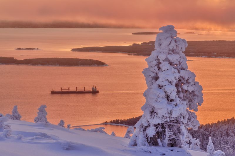 кольский полуостров Закат над Кандалакшским заливом фото превью