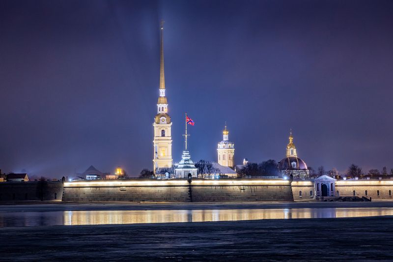 санкт петербург, город, нева, река, отражение, петропавловская крепость Петропавловка в ночи... фото превью