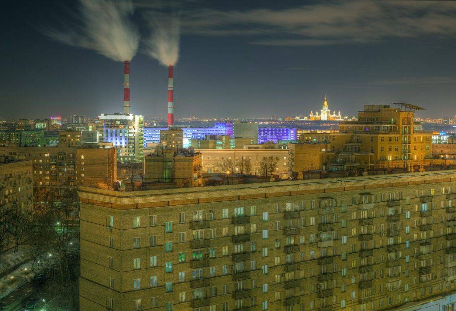 крыша, крыши, город, москва, зима, трубы, ночь, пар, Kremchik