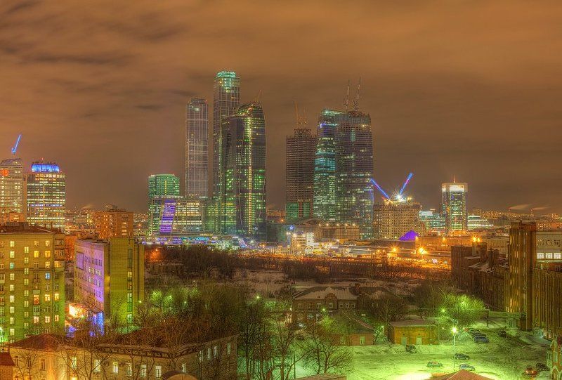 крыша, крыши, город, москва, ночь, ммдц, сити Кислотный ММДЦ фото превью