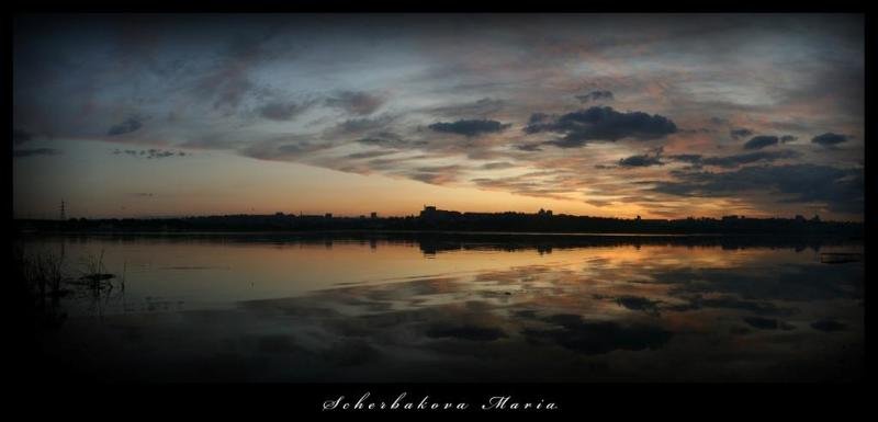 закат, облака, небо, река, воронеж Зеркало фото превью
