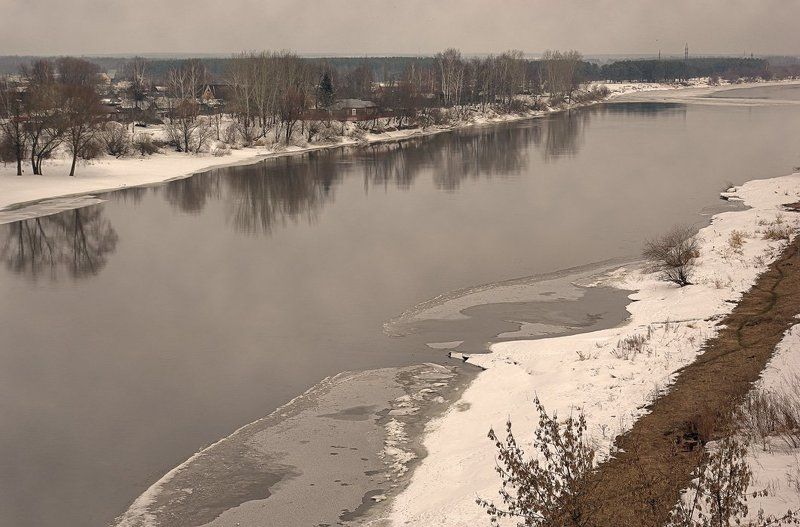 река, мост, снег, вода Ожидание половодья фото превью