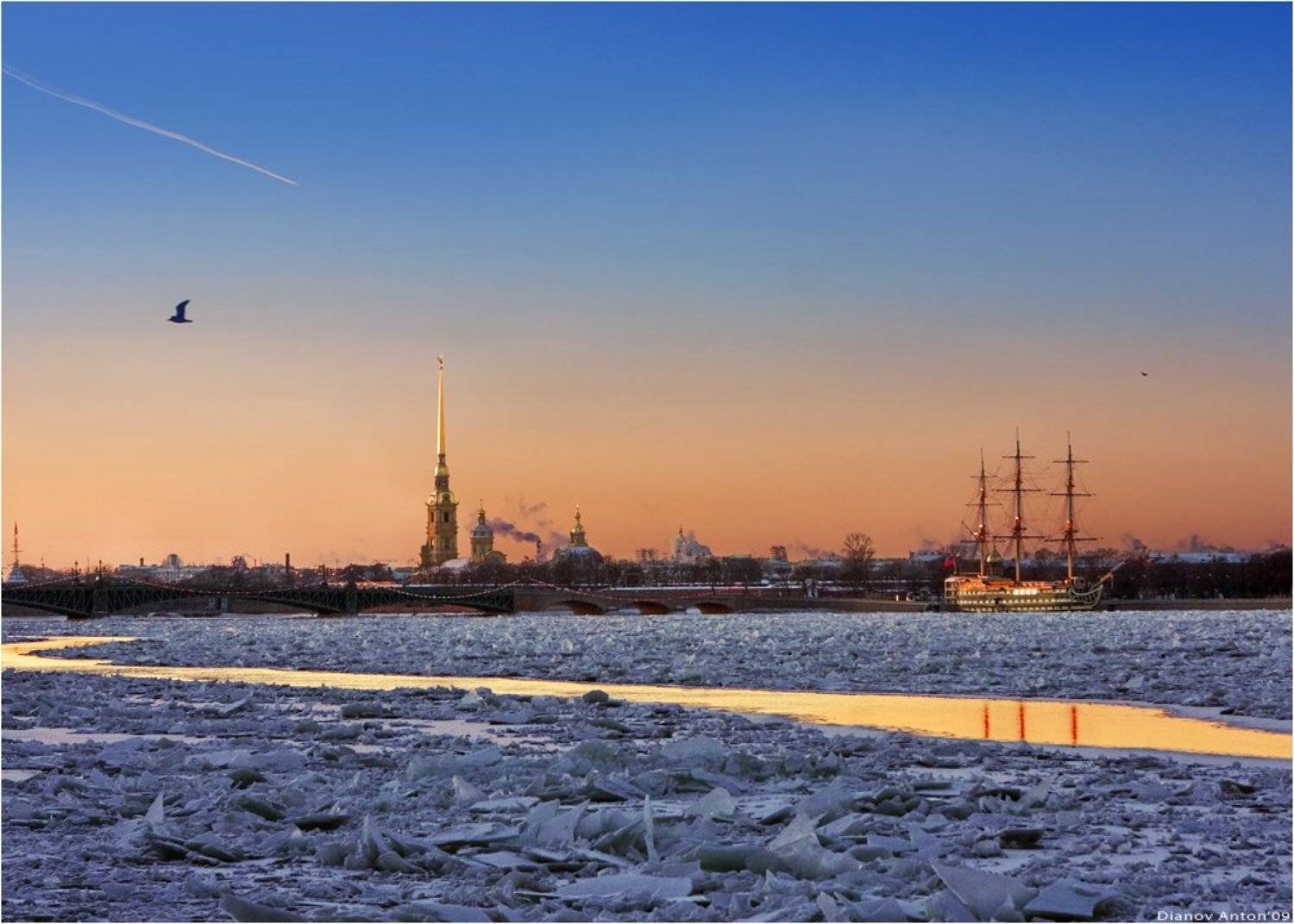 санкт-питербург, питер, нева, петропавловская, петропавловка, мост, корабль, парусник, закат, вечерний, Тоша
