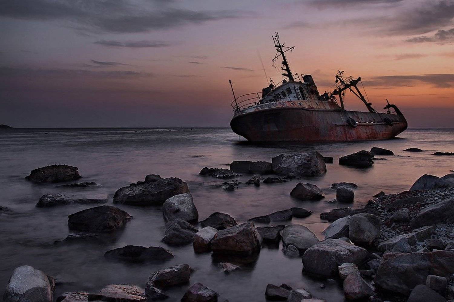 закат, море, корабль, Александр Аседач